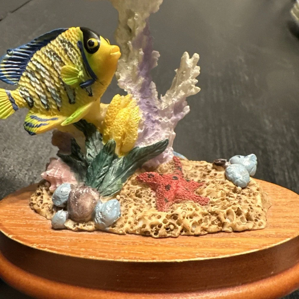 Tropical Fish Figurine Resin With Wood Stand 5.25